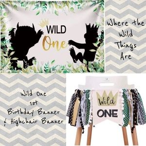 Wild One Party Supplies - 8x6ft Banner & Highchair Ribbon Banner